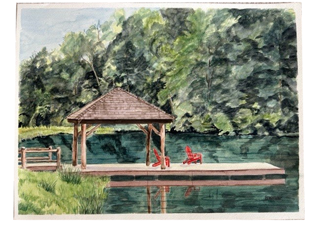 Lake Dock Watercolor (Framed)