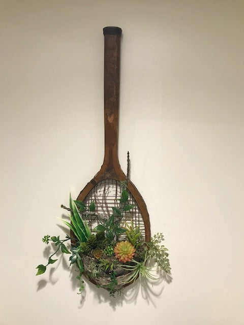 Tennis Racquet Antique Planter Garden