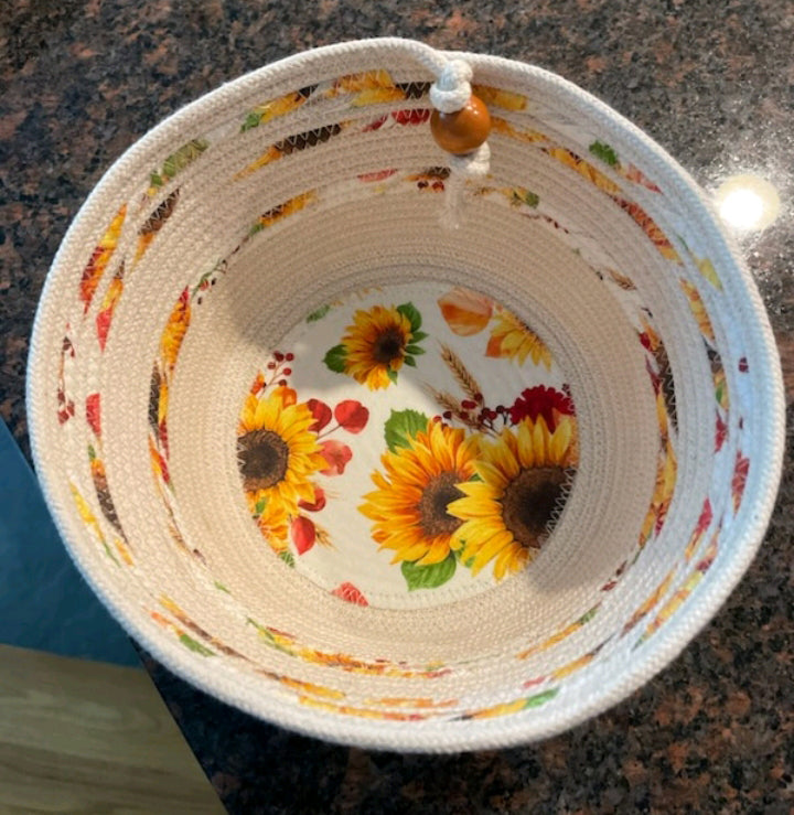 Autumn rope & fabric bowl with bead