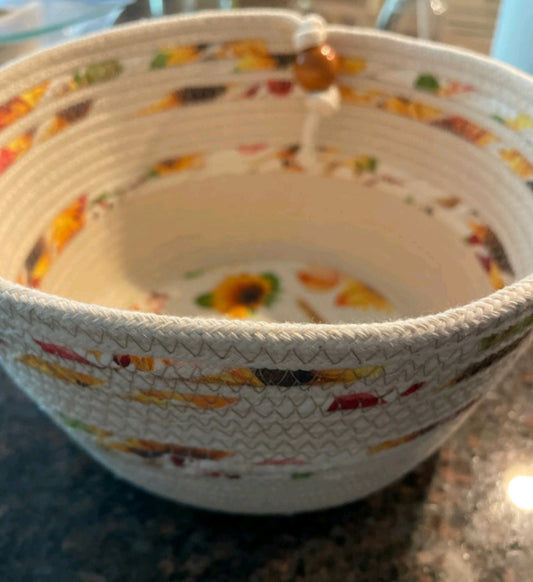 Autumn rope & fabric bowl with bead