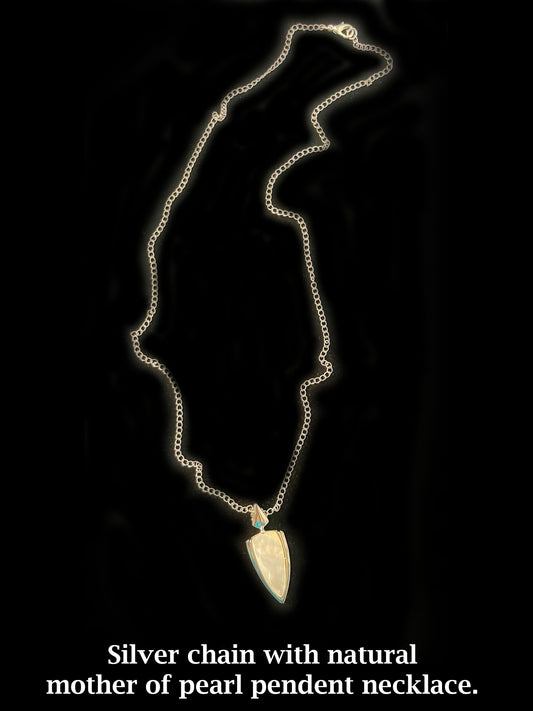 Silver chain with natural mother of pearl pendant necklace