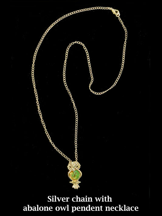 Silver chain with abalone owl pendant necklace