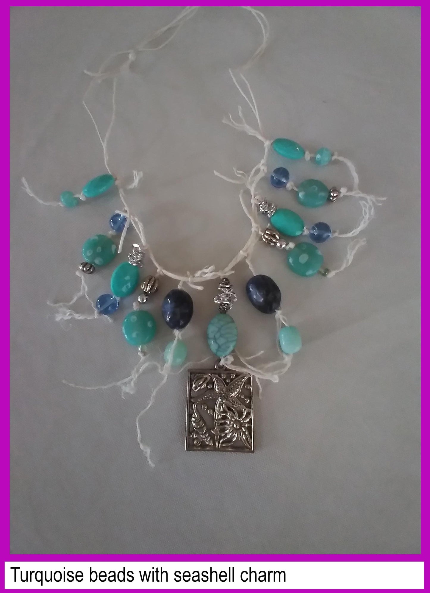 Turquoise beads with Seashell charm string necklace