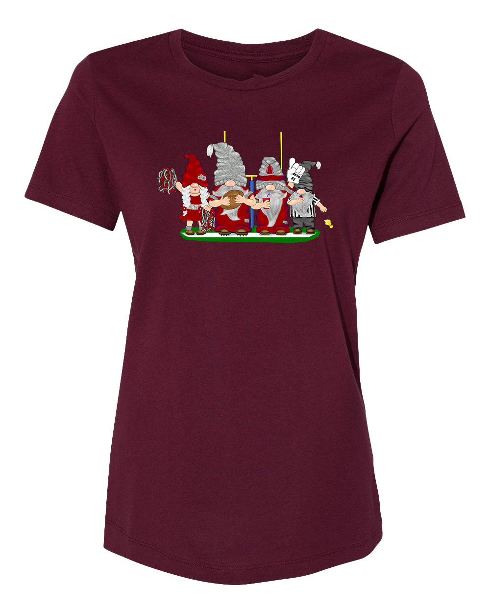 Crimson & Gray Football Gnomes on Women's T-shirt (similar to Pullman)