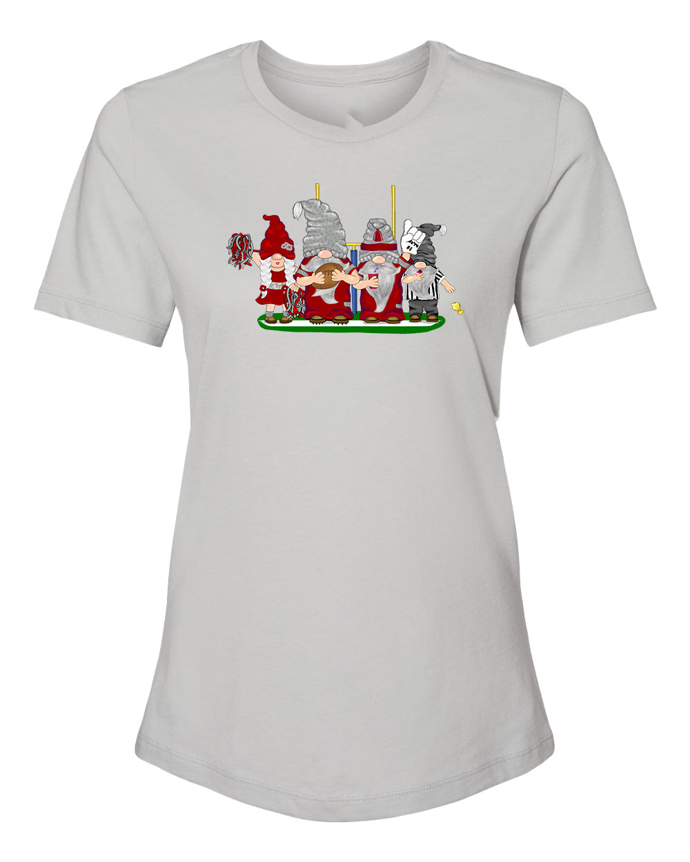 Crimson & Gray Football Gnomes on Women's T-shirt (similar to Pullman)