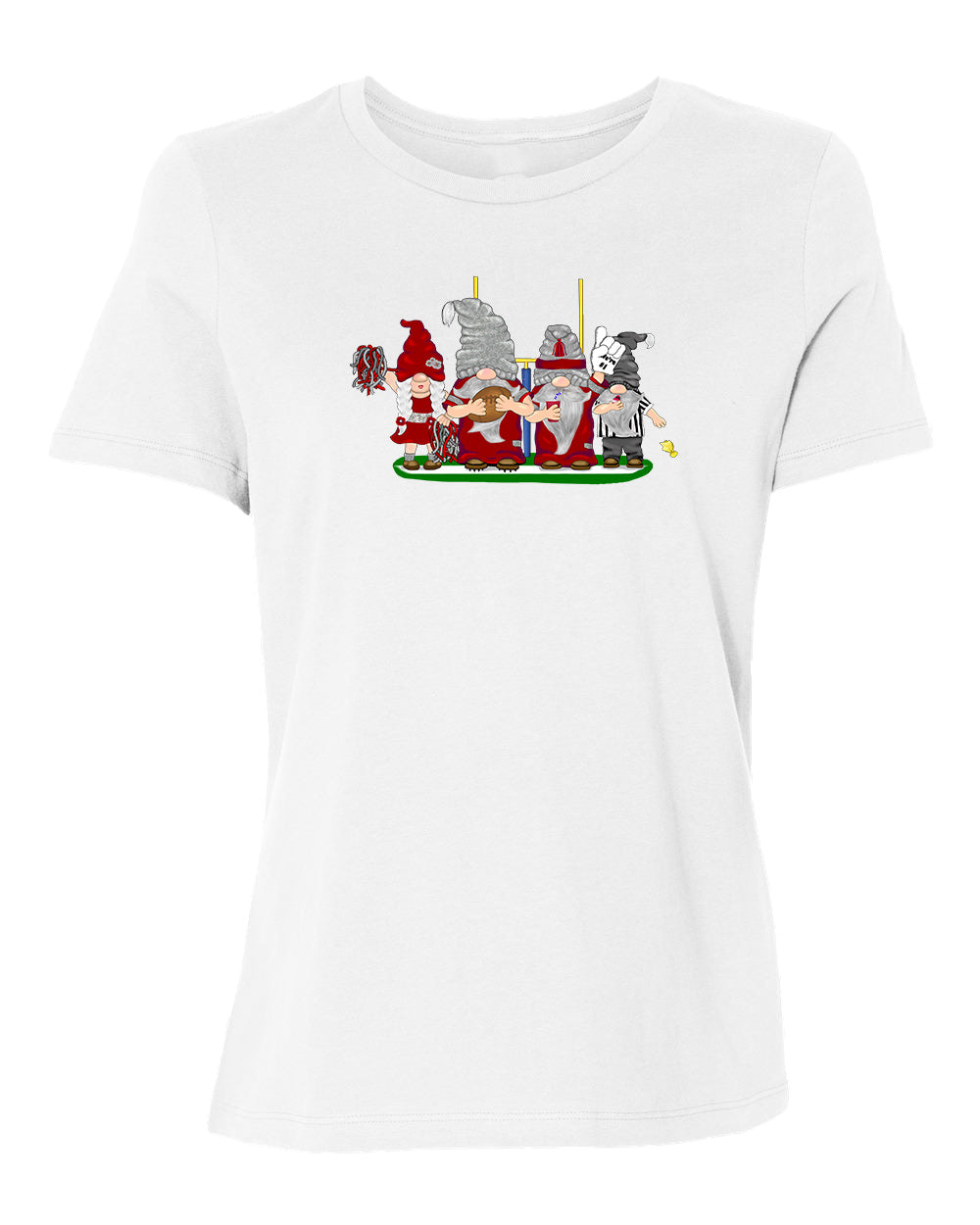 Crimson & Gray Football Gnomes on Women's T-shirt (similar to Pullman)