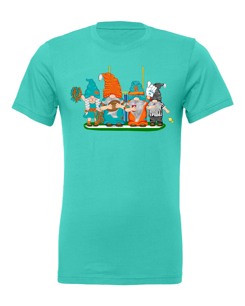 Aqua & Orange Football Gnomes on Men's T-shirt (similar to Miami)