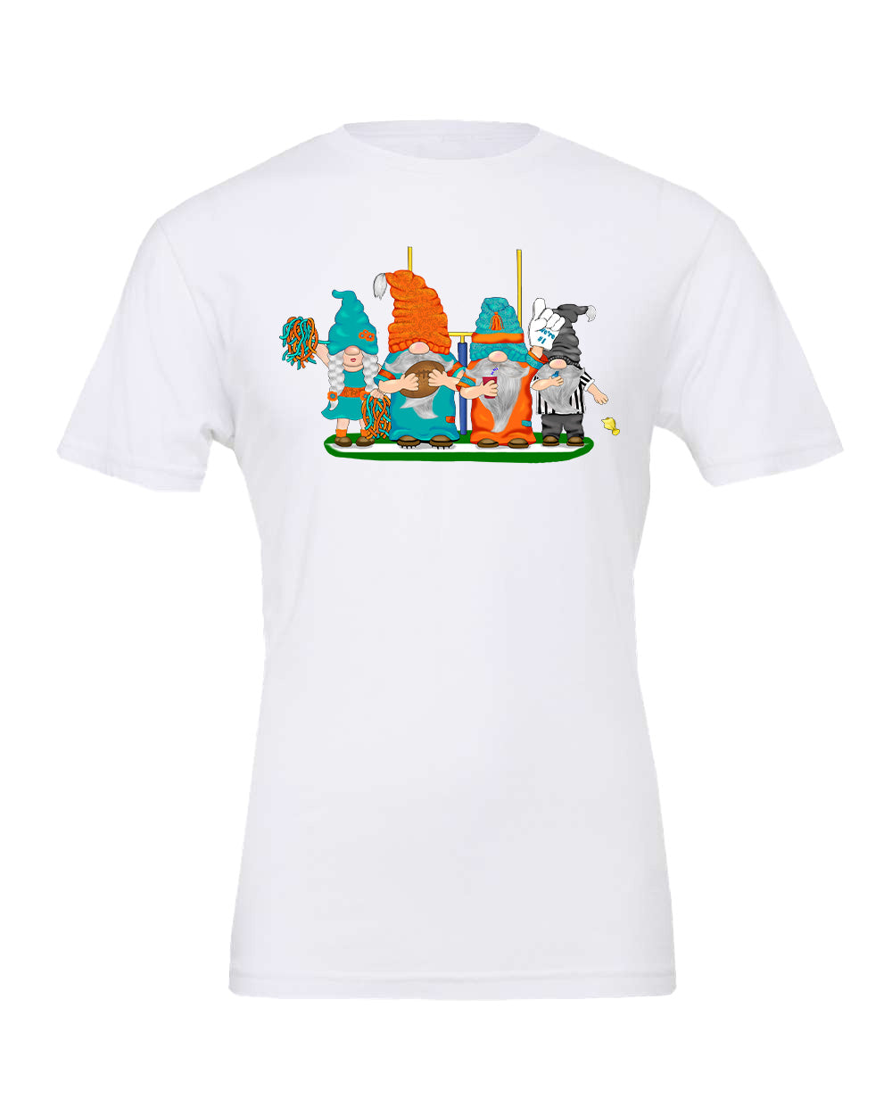 Aqua & Orange Football Gnomes on Men's T-shirt (similar to Miami)