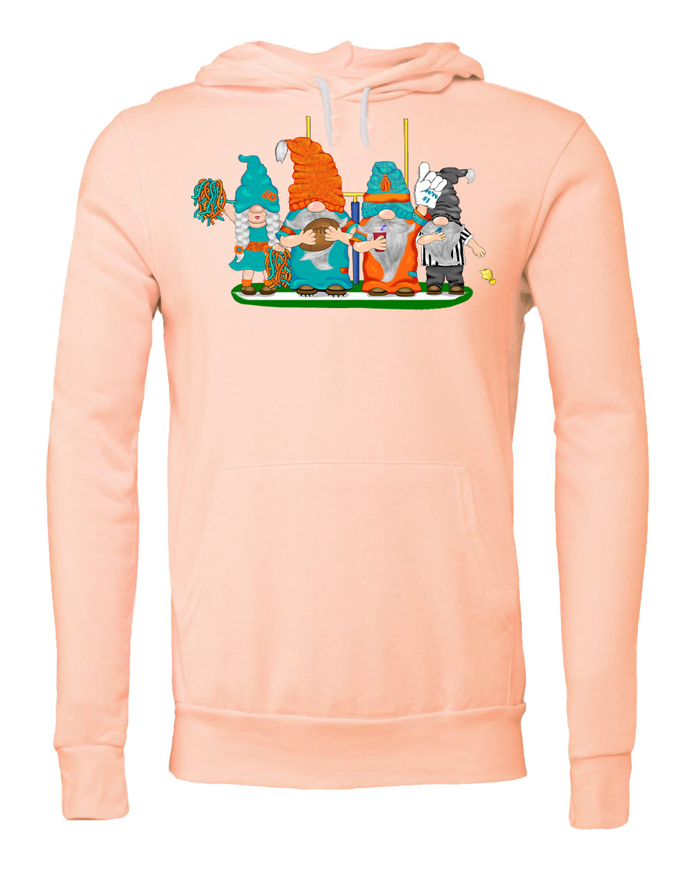 Aqua & Orange Football Gnomes (similar to Miami) on Unisex Hoodie