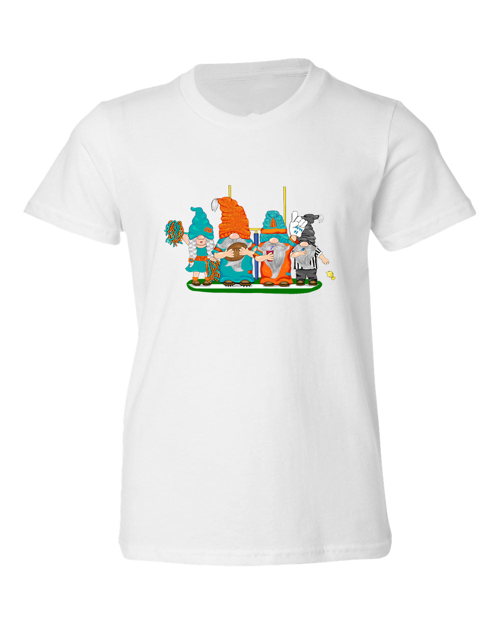 Aqua & Orange Football Gnomes  (similar to Miami) on Kids T-shirt