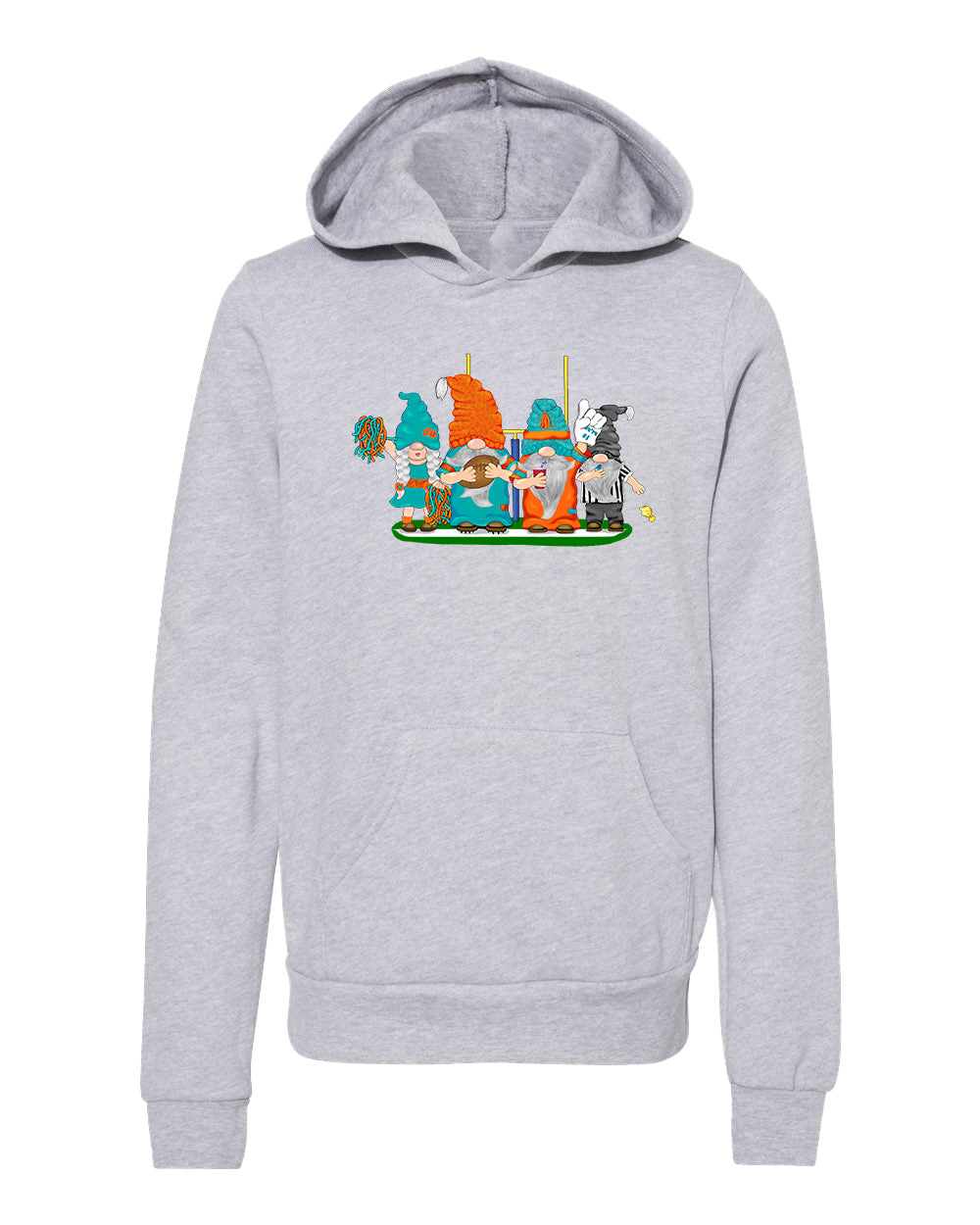 Aqua & Orange Football Gnomes  (similar to Miami) on Kids Hoodie