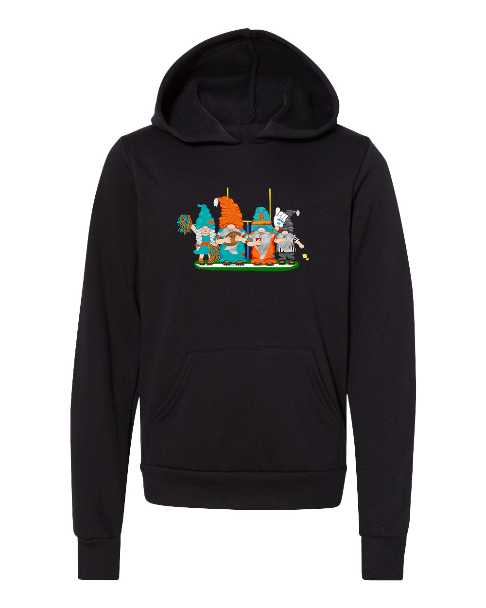 Aqua & Orange Football Gnomes  (similar to Miami) on Kids Hoodie