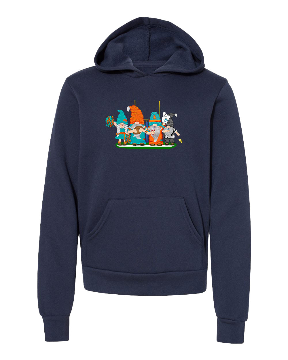 Aqua & Orange Football Gnomes  (similar to Miami) on Kids Hoodie