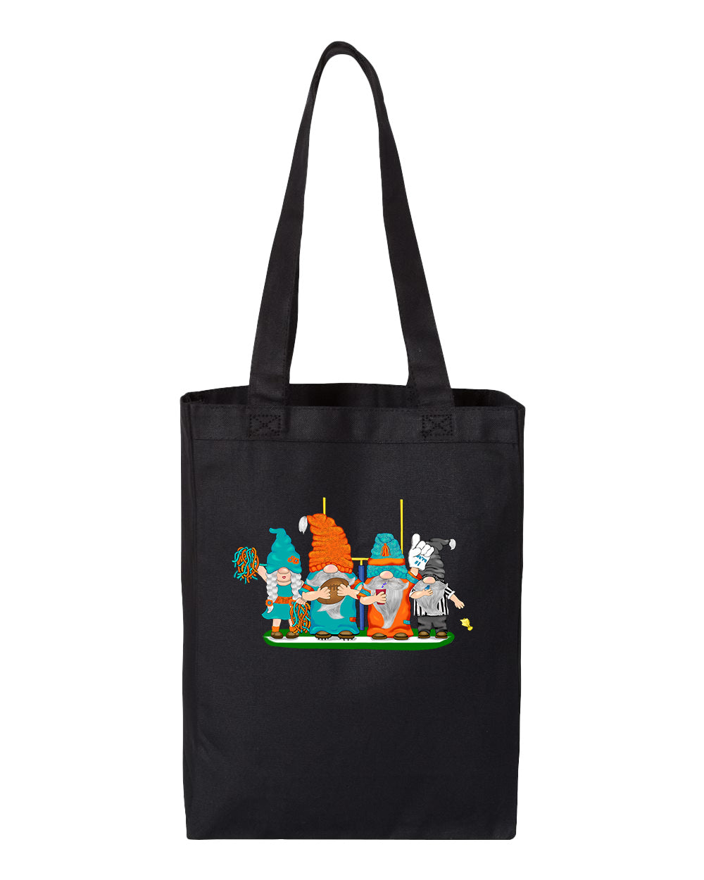 Aqua & Orange Football Gnomes  (similar to Miami) on Gusset Tote