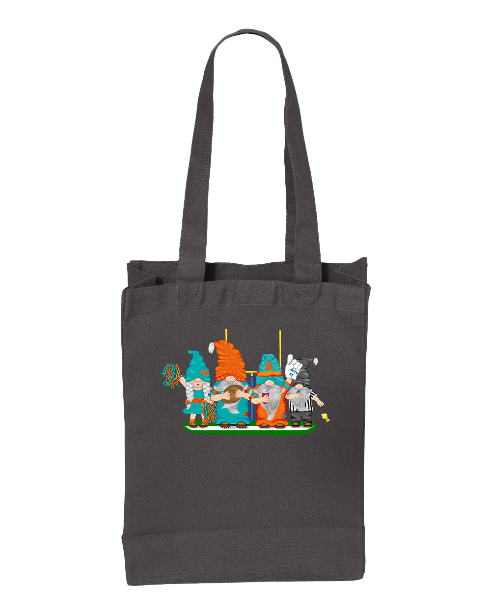 Aqua & Orange Football Gnomes  (similar to Miami) on Gusset Tote