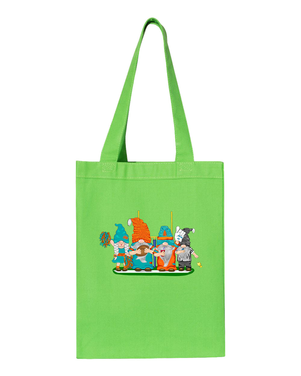 Aqua & Orange Football Gnomes  (similar to Miami) on Gusset Tote