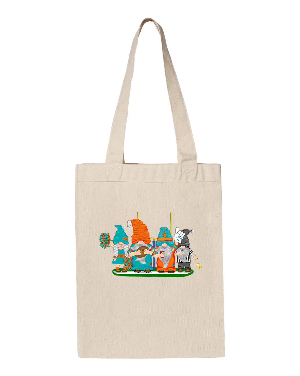 Aqua & Orange Football Gnomes  (similar to Miami) on Gusset Tote