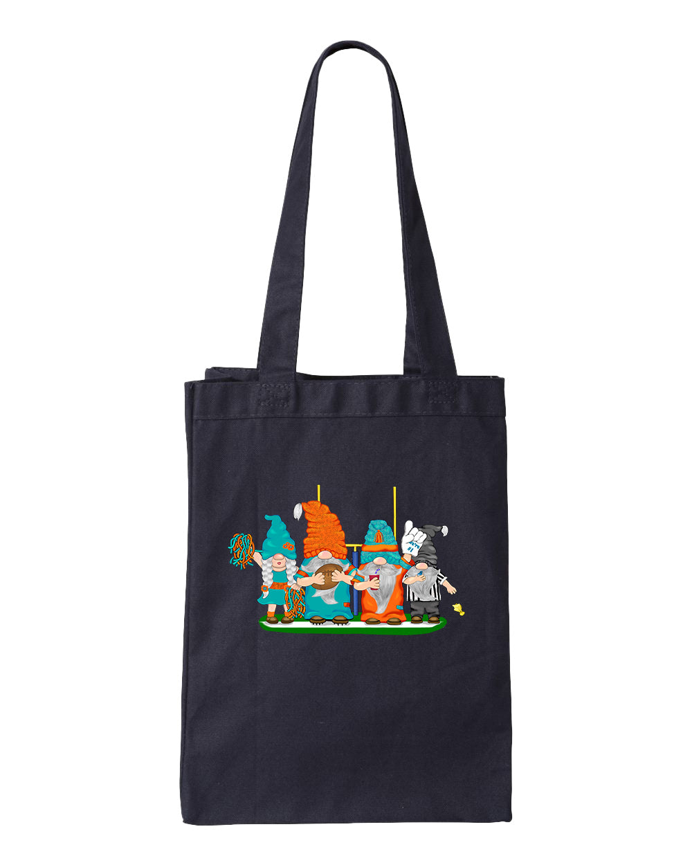 Aqua & Orange Football Gnomes  (similar to Miami) on Gusset Tote