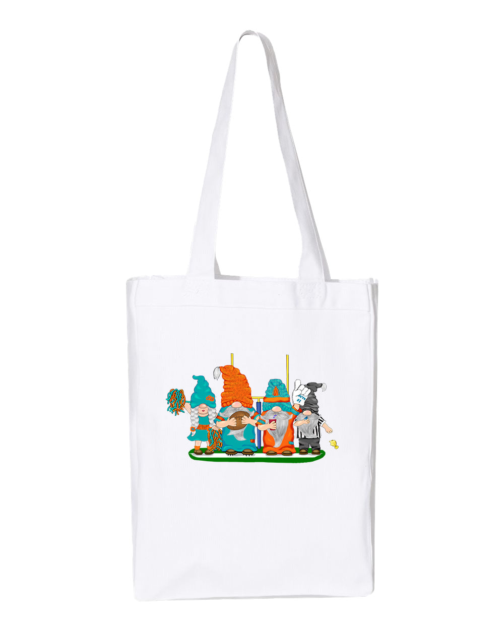 Aqua & Orange Football Gnomes  (similar to Miami) on Gusset Tote