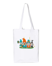 Load image into Gallery viewer, Aqua &amp; Orange Football Gnomes  (similar to Miami) on Gusset Tote
