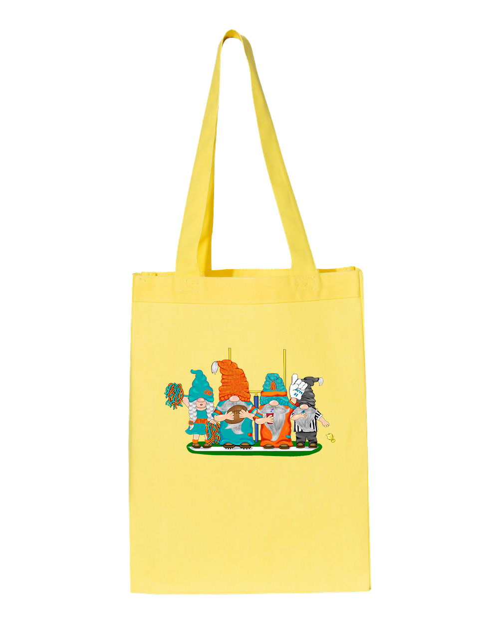 Aqua & Orange Football Gnomes  (similar to Miami) on Gusset Tote