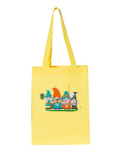 Load image into Gallery viewer, Aqua &amp; Orange Football Gnomes  (similar to Miami) on Gusset Tote
