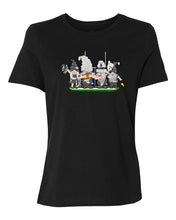 Load image into Gallery viewer, Black &amp; Silver Football Gnomes on Women&#39;s T-shirt (similar to Las Vegas)
