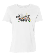 Load image into Gallery viewer, Black &amp; Silver Football Gnomes on Women&#39;s T-shirt (similar to Las Vegas)
