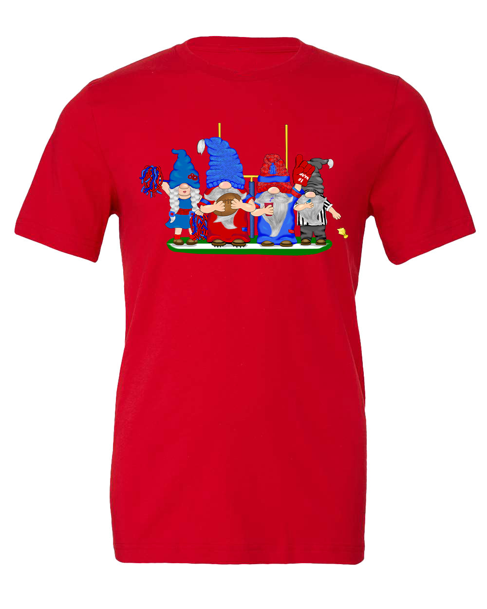 Red & Blue Football Gnomes on Men's T-shirt (similar to Buffalo)