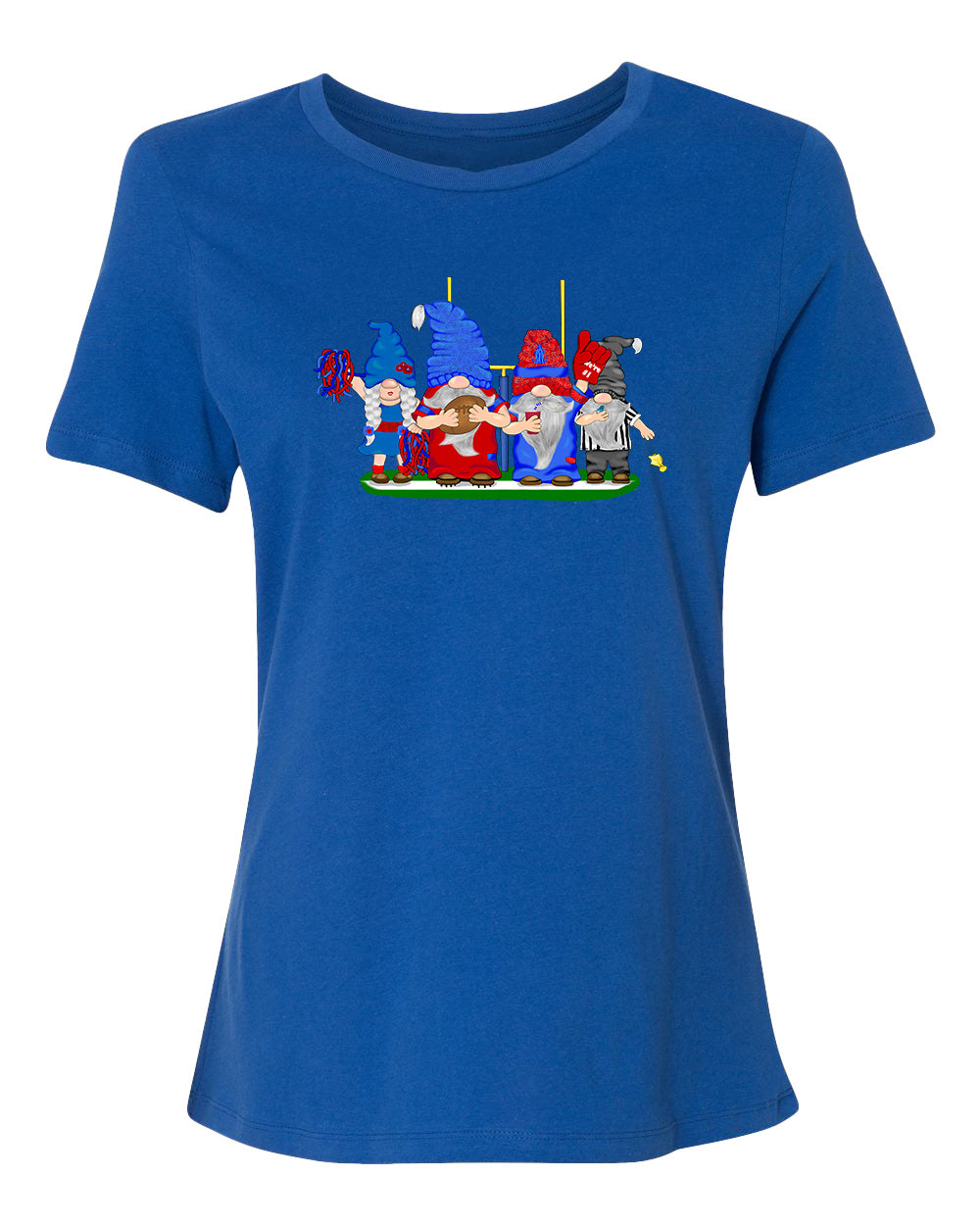 Red & Blue Football Gnomes on Women's T-shirt (similar to Buffalo)