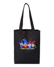Load image into Gallery viewer, Red &amp; Blue Football Gnomes  (similar to Buffalo) on Gusset Tote
