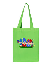 Load image into Gallery viewer, Red &amp; Blue Football Gnomes  (similar to Buffalo) on Gusset Tote
