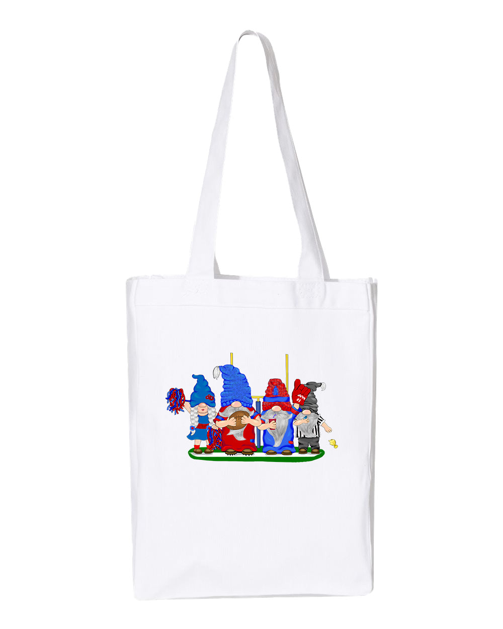 Red & Blue Football Gnomes  (similar to Buffalo) on Gusset Tote