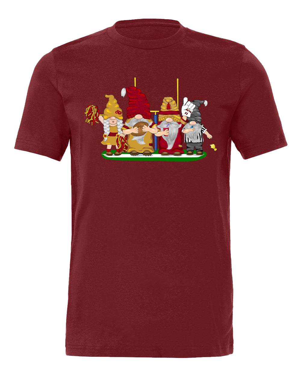 Burgundy & Gold Football Gnomes on Men's T-shirt (similar to DC)