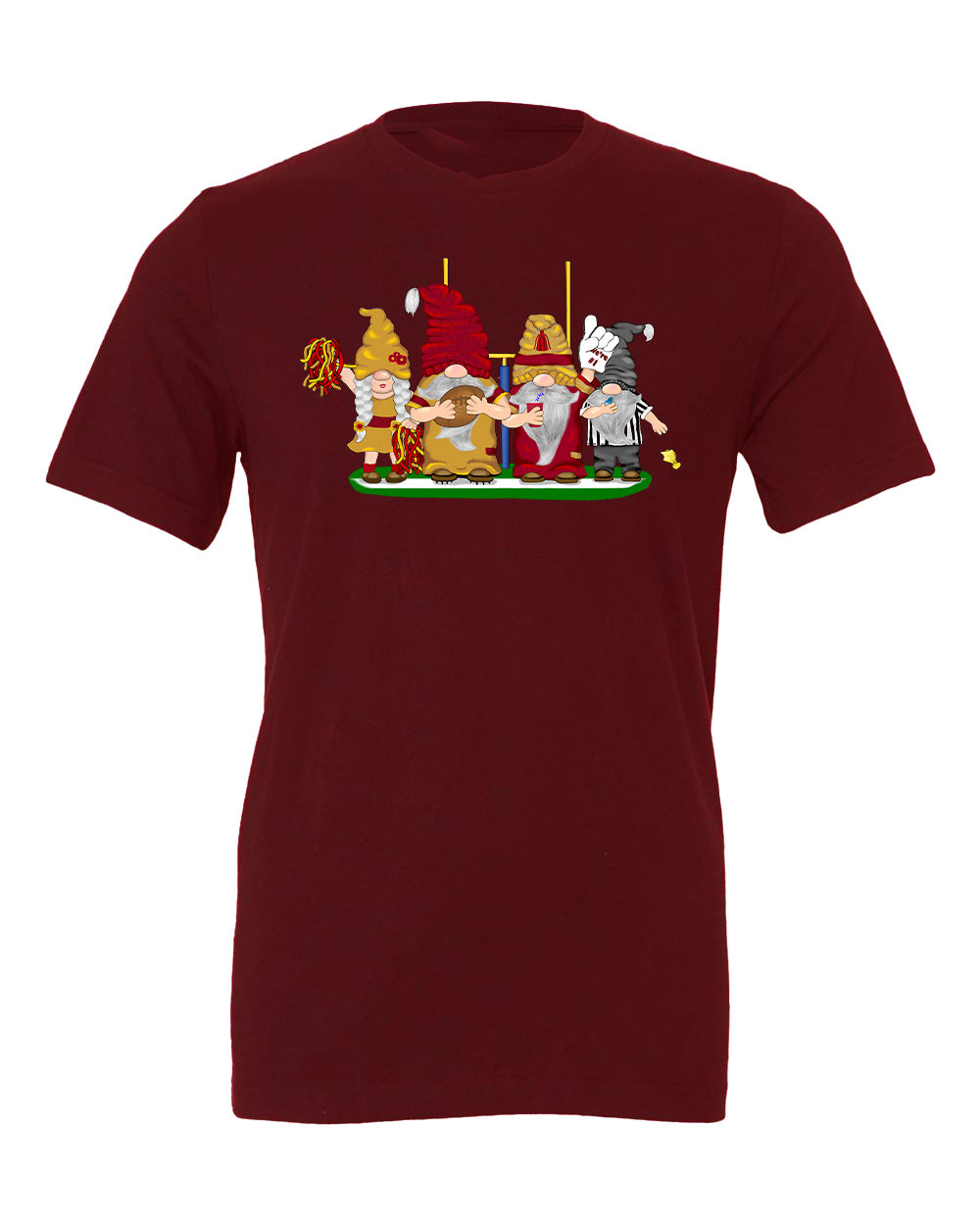 Burgundy & Gold Football Gnomes on Men's T-shirt (similar to DC)