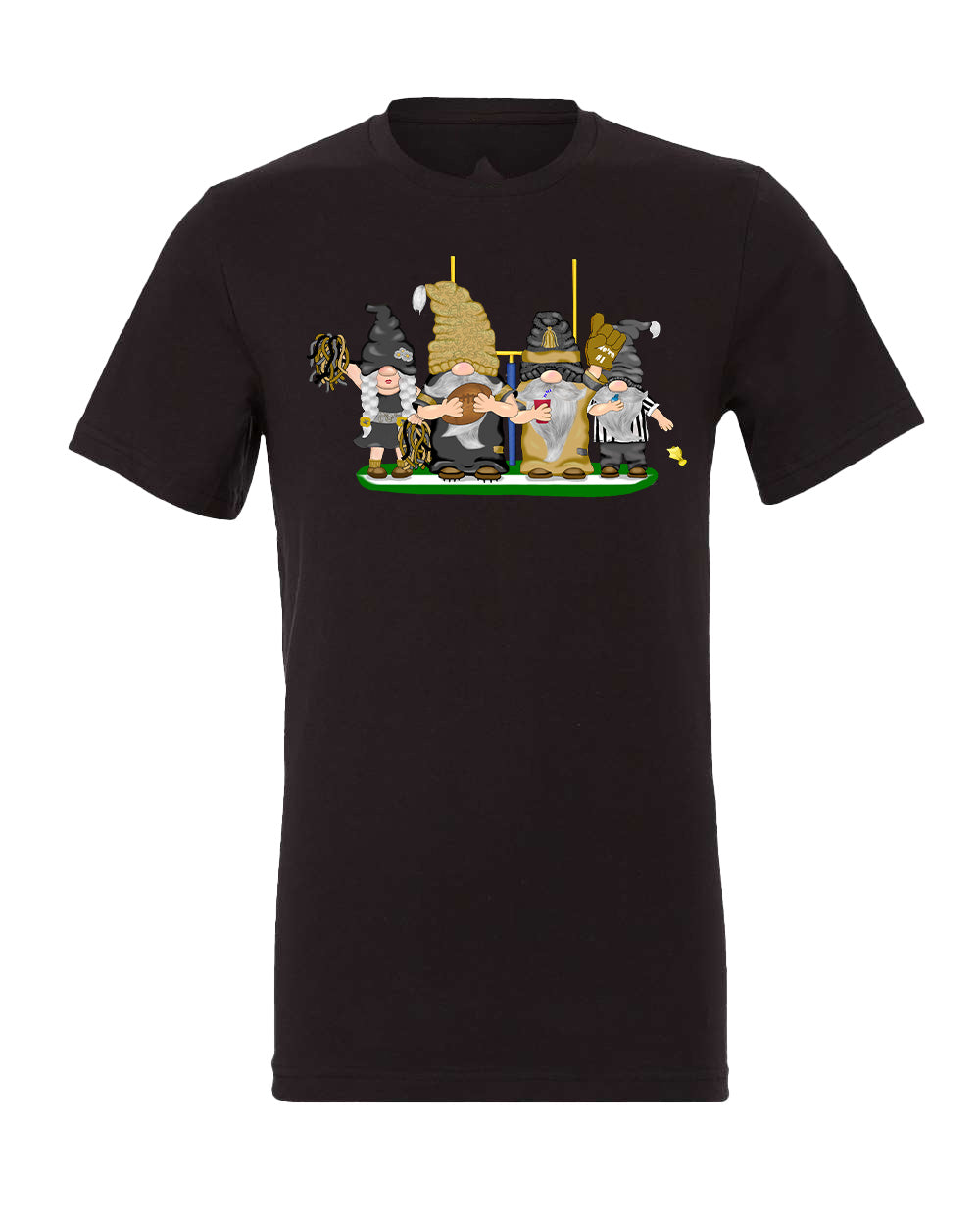 Gold & Black Football Gnomes (similar to New Orleans) on Men's T-shirt