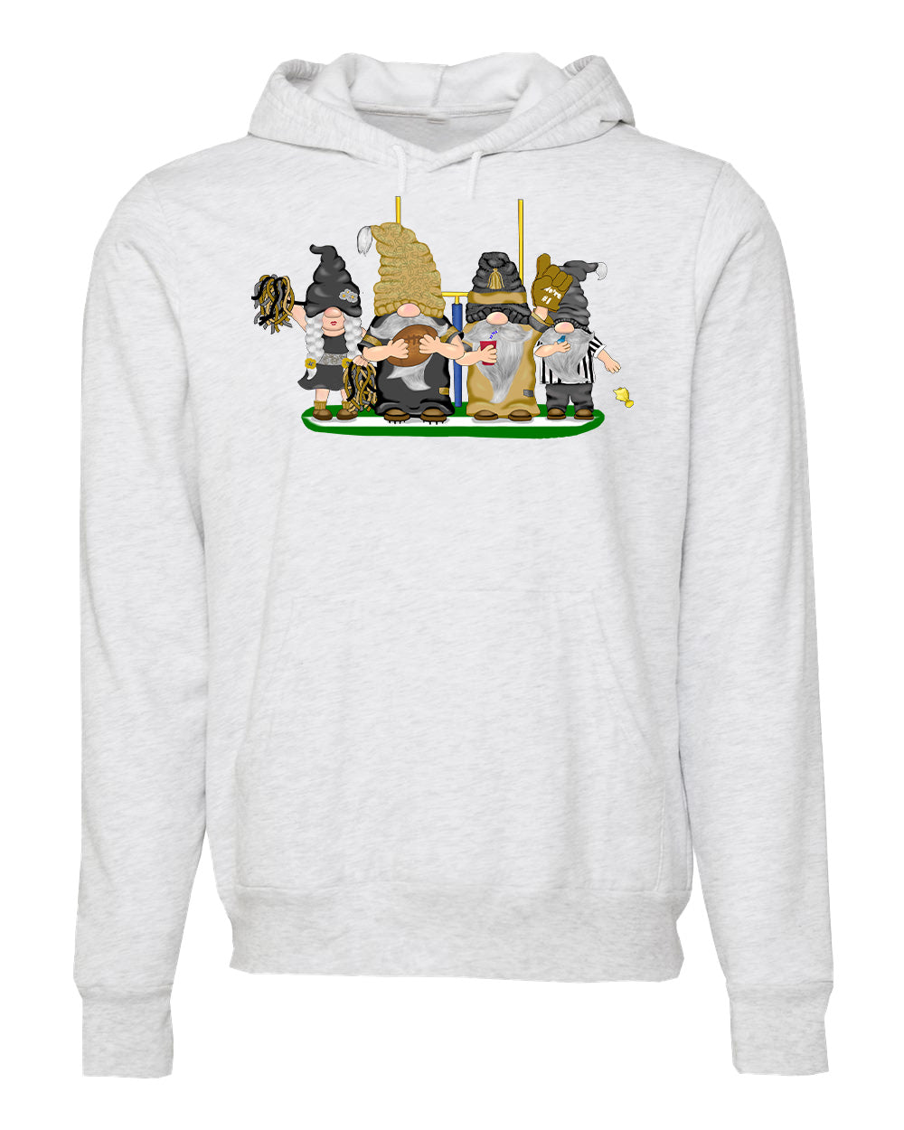 Gold & Black Football Gnomes (similar to New Orleans) on Unisex Hoodie