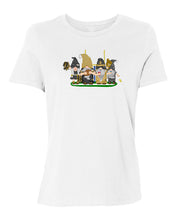 Load image into Gallery viewer, Gold &amp; Black Football Gnomes on Women&#39;s T-shirt (similar to New Orleans)
