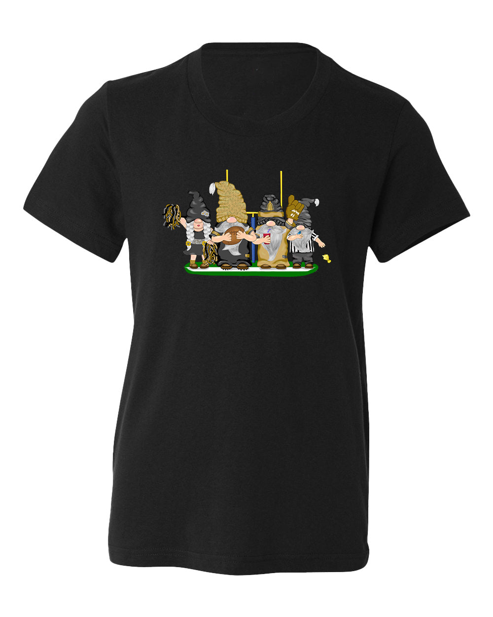 Gold & Black Football Gnomes  (similar to New Orleans) on Kids T-shirt