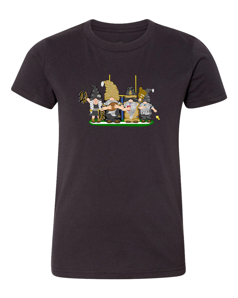 Gold & Black Football Gnomes  (similar to New Orleans) on Kids T-shirt