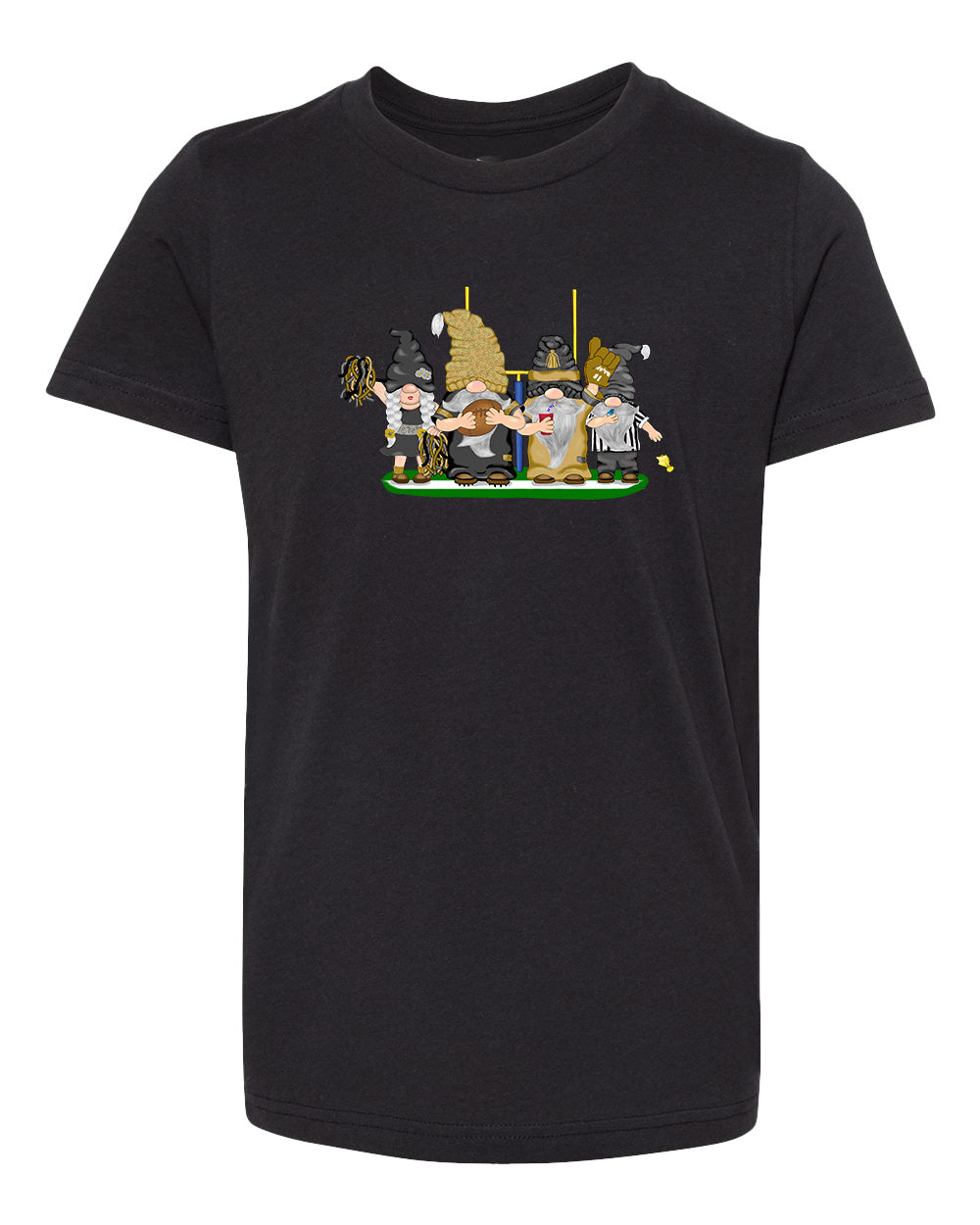 Gold & Black Football Gnomes  (similar to New Orleans) on Kids T-shirt