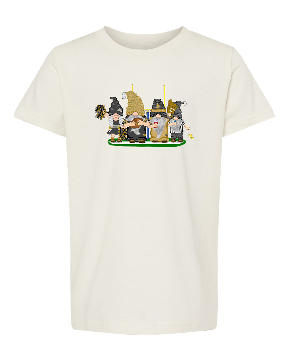 Gold & Black Football Gnomes  (similar to New Orleans) on Kids T-shirt