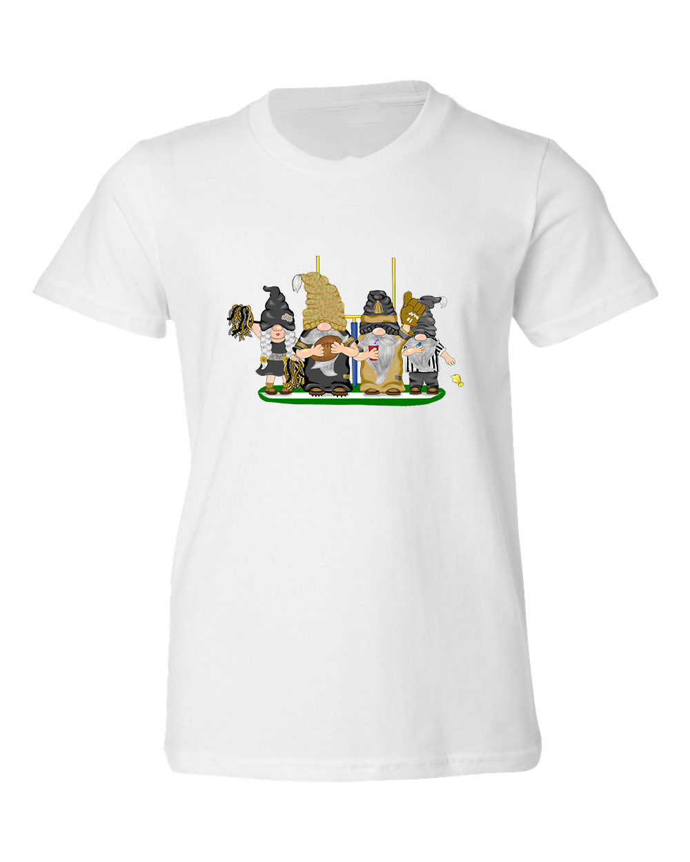 Gold & Black Football Gnomes  (similar to New Orleans) on Kids T-shirt