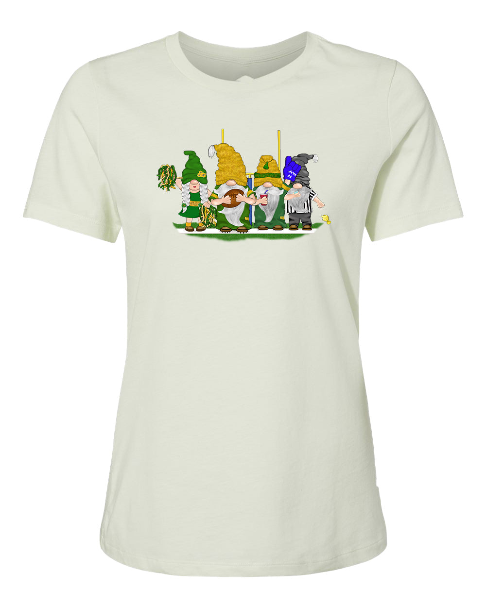 Green & Gold Football Gnomes on Women's T-shirt (similar to Green Bay)