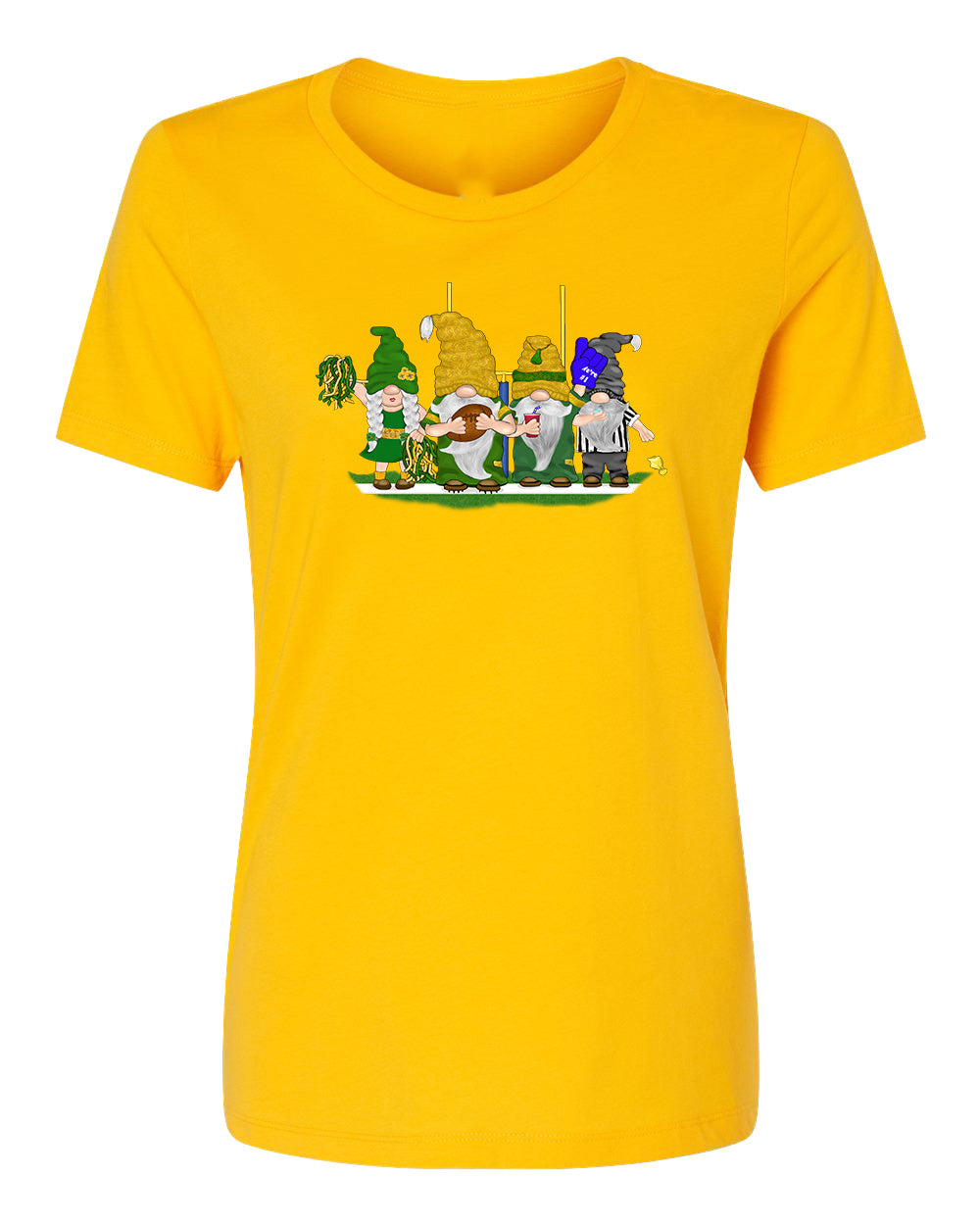 Green & Gold Football Gnomes on Women's T-shirt (similar to Green Bay)