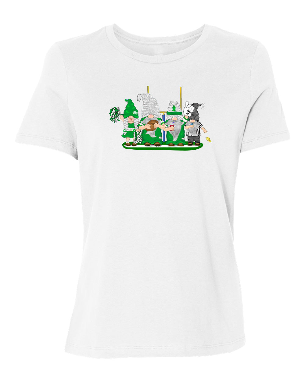 Green & White Football Gnomes on Women's T-shirt (similar to NY)