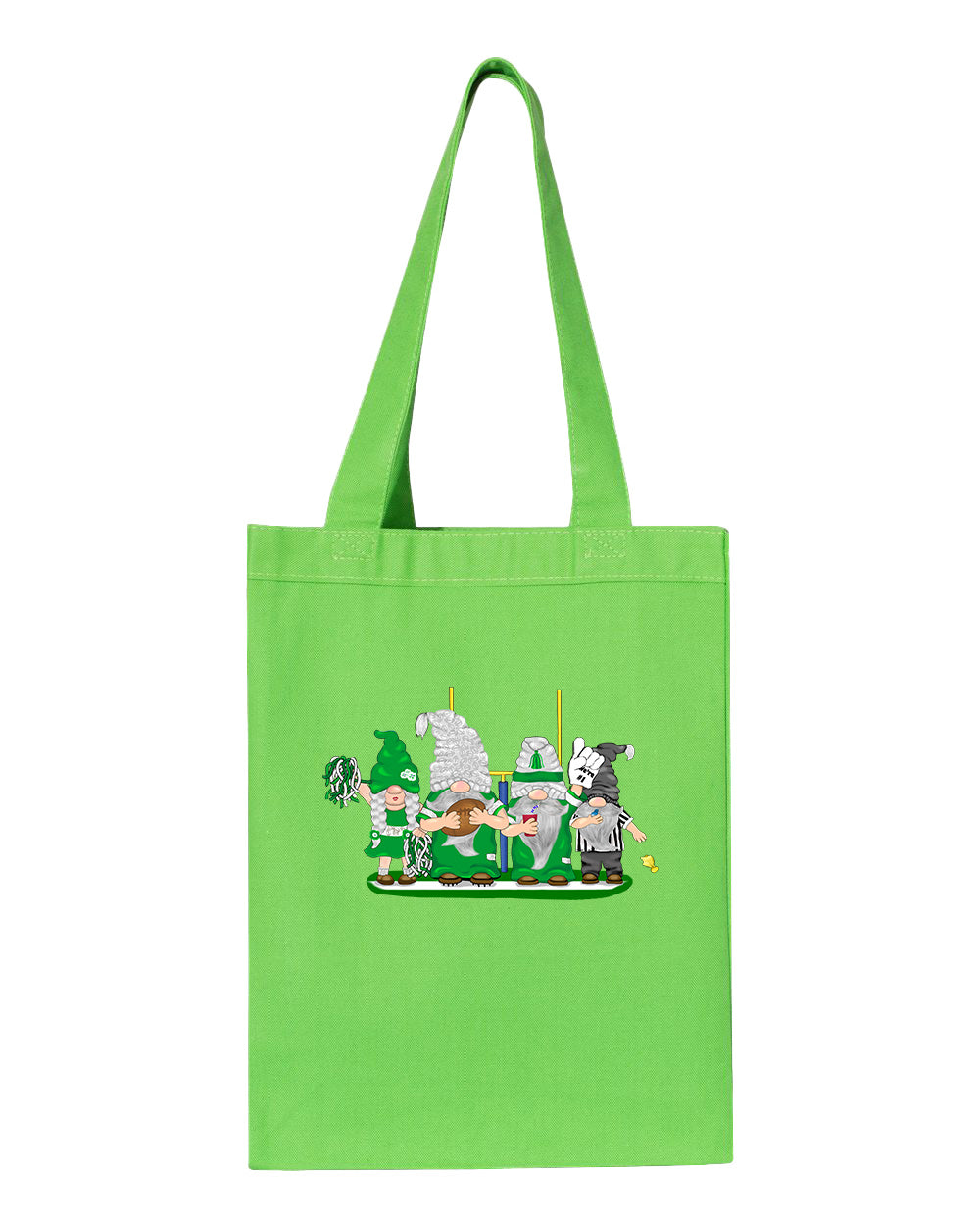 Green & White Football Gnomes  (similar to NY) on Gusset Tote