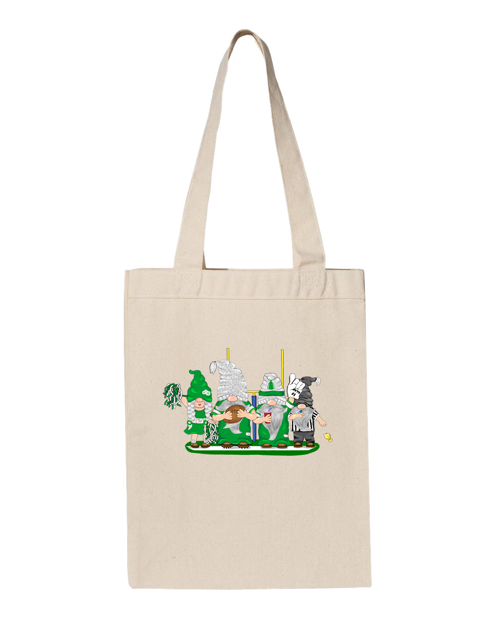 Green & White Football Gnomes  (similar to NY) on Gusset Tote