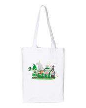 Load image into Gallery viewer, Green &amp; Gold Football Gnomes  (similar to Green Bay) on Gusset Tote
