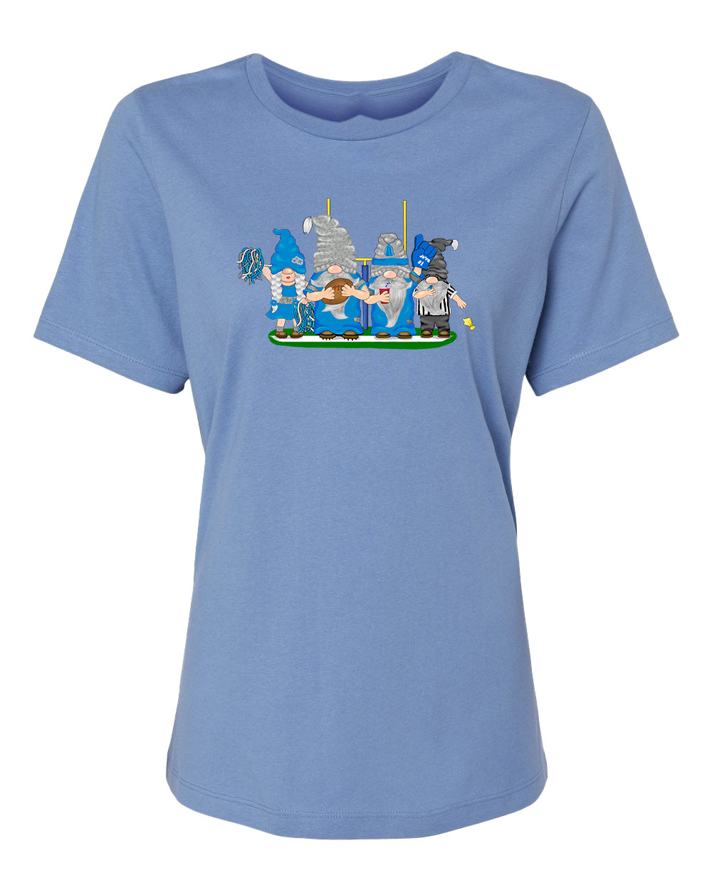 Blue & Silver Football Gnomes on Women's T-shirt (similar to Detroit)